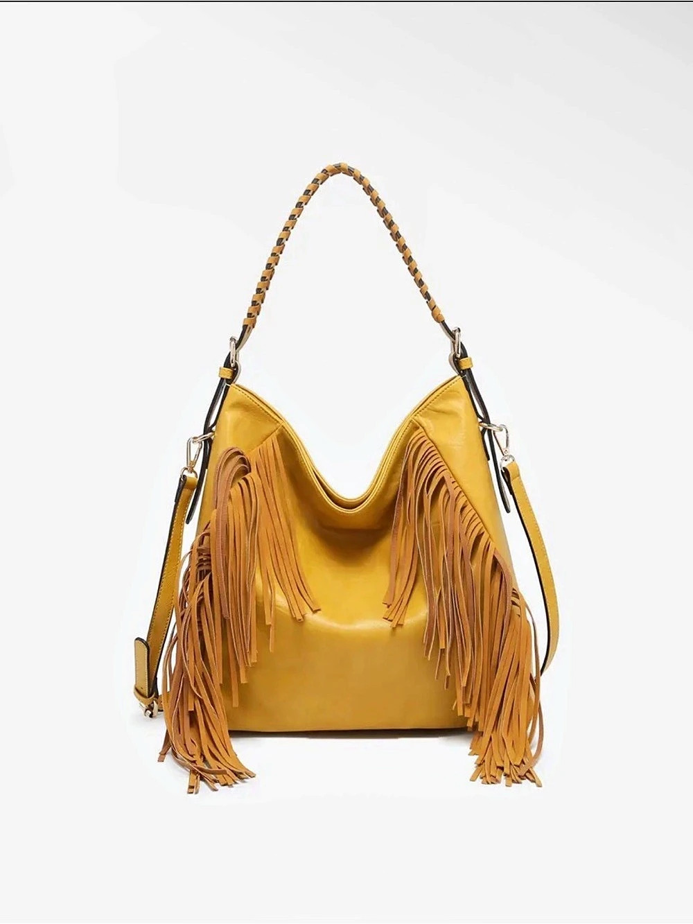 Jen & Co. Mustard Fringe Hobo Shoulder Bag Boho Western